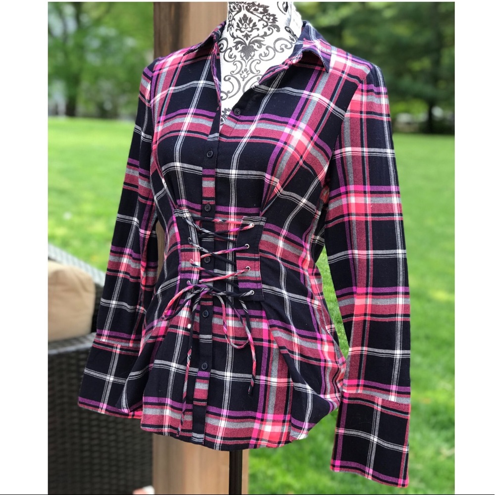 Express (Nwt) Plaid Button Front Top In Small - image 1
